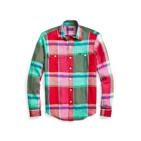 Red/Green Multi Classic Fit Plaid Linen Workshirt Polo Ralph Lauren 2