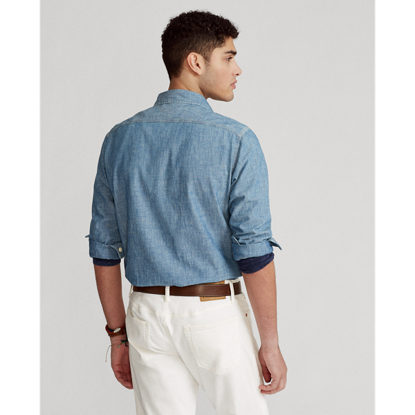 Medium Indigo Classic Fit Indigo Chambray Workshirt Polo Ralph Lauren 5