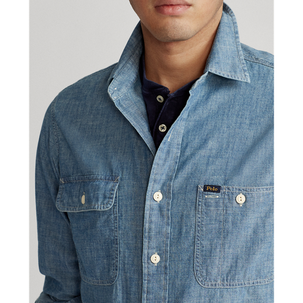 Medium Indigo Classic Fit Indigo Chambray Workshirt Polo Ralph Lauren 6