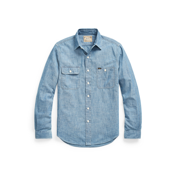 Medium Indigo Classic Fit Indigo Chambray Workshirt Polo Ralph Lauren 2