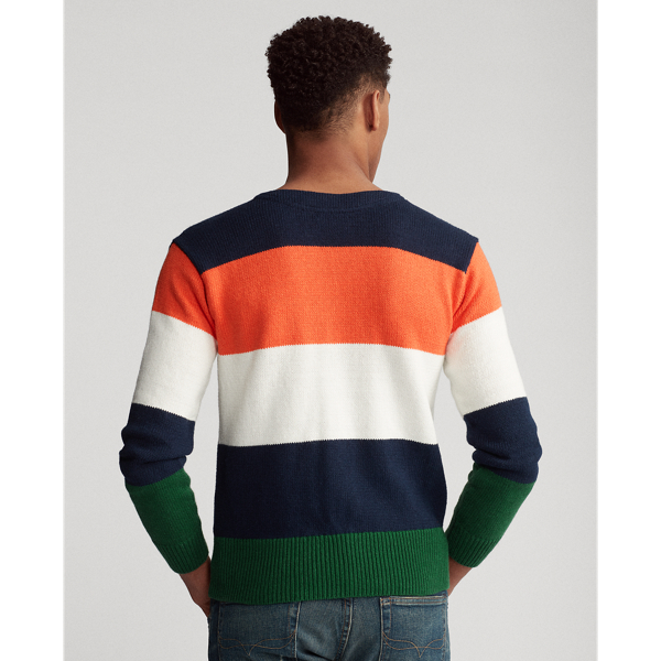 Navy Multi Striped Cotton-Linen Crewneck Jumper Polo Ralph Lauren 5