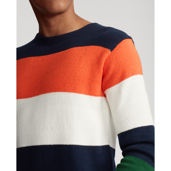 Navy Multi Striped Cotton-Linen Crewneck Jumper Polo Ralph Lauren 6