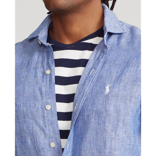 Dark Blue Slim Fit Linen Shirt Polo Ralph Lauren 6
