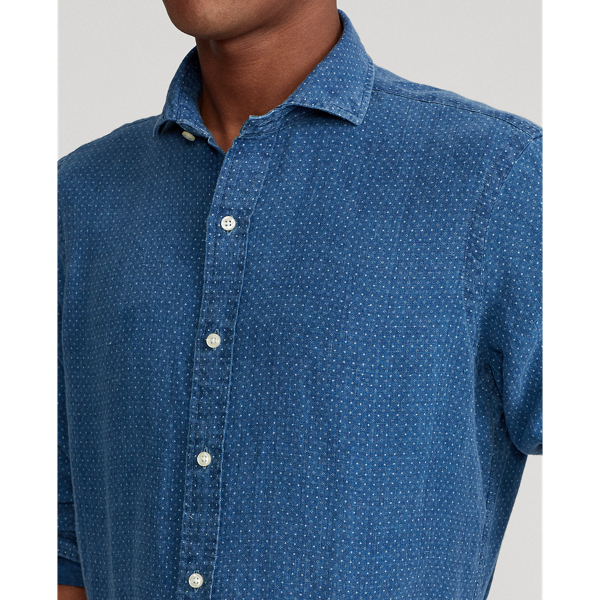 Diamond Geo Classic Fit Indigo Dot-Print Linen Shirt Polo Ralph Lauren 6