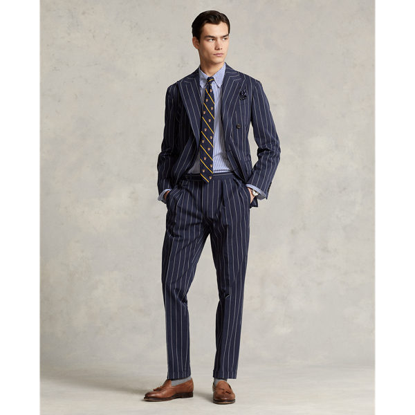 Navy / Cream Pleated Striped Twill Suit Trouser Polo Ralph Lauren 1