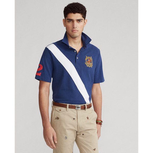 Banner-Stripe Mesh Polo Shirt