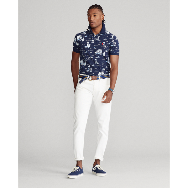 Refined Navy Deco Swimmer-Print Mesh Polo Shirt Big & Tall 3