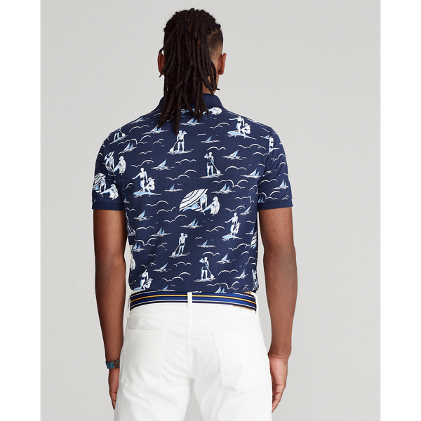 Refined Navy Deco Swimmer-Print Mesh Polo Shirt Big & Tall 4