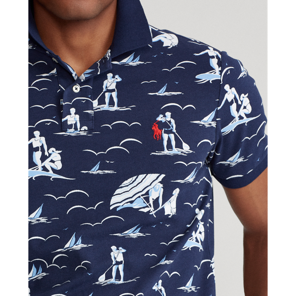 Refined Navy Deco Swimmer-Print Mesh Polo Shirt Big & Tall 5