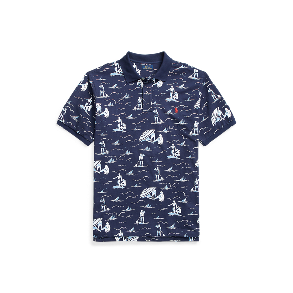 Refined Navy Deco Swimmer-Print Mesh Polo Shirt Big & Tall 2