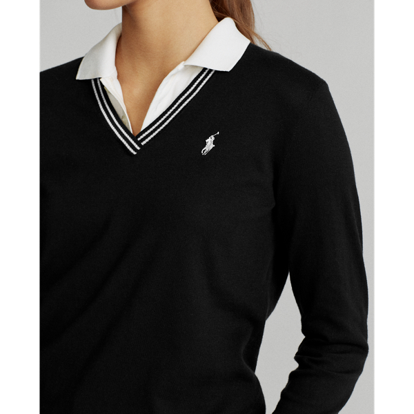 Polo Black/Ceramic White Cotton V-Neck Golf Jumper Ralph Lauren Golf 6