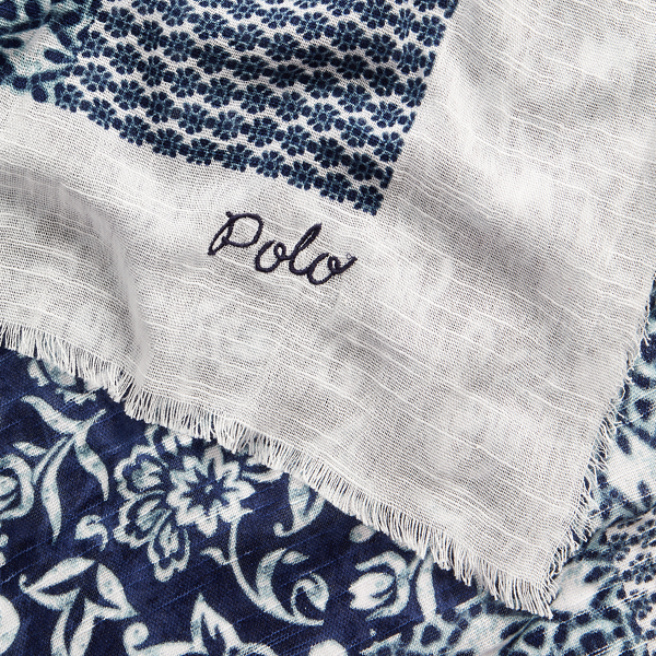 Indigo Tonal Botanical Cotton Scarf Polo Ralph Lauren 3