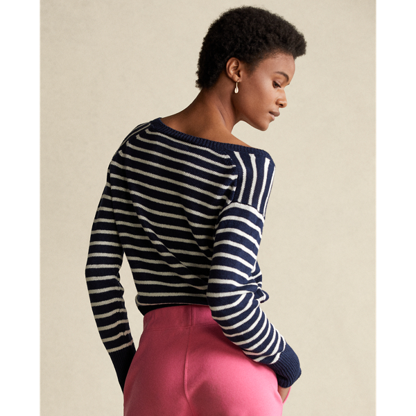 Hunter Navy/Bone Striped Linen Sweater Polo Ralph Lauren 5