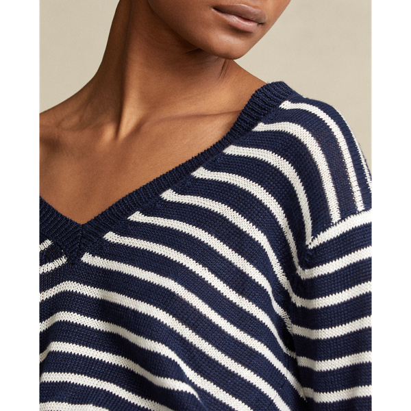 Hunter Navy/Bone Striped Linen Sweater Polo Ralph Lauren 6