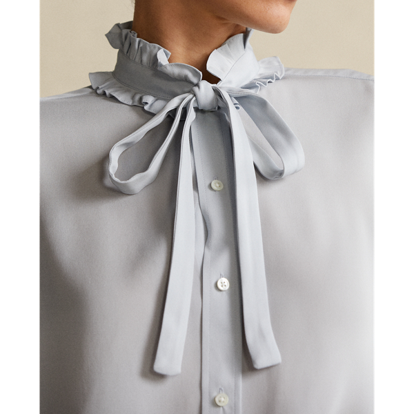 Pearl Blue Ruffle-Trim Silk Shirt Polo Ralph Lauren 7