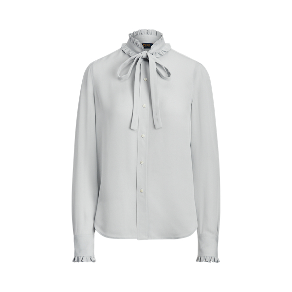 Pearl Blue Ruffle-Trim Silk Shirt Polo Ralph Lauren 2