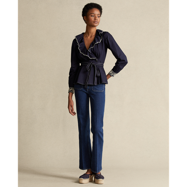 Navy Ruffle-Trim Wrap Blouse Polo Ralph Lauren 4