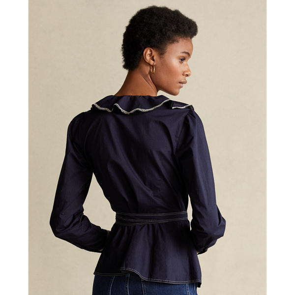 Navy Ruffle-Trim Wrap Blouse Polo Ralph Lauren 5