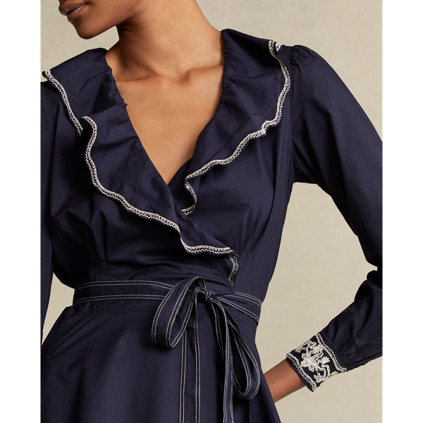 Navy Ruffle-Trim Wrap Blouse Polo Ralph Lauren 6