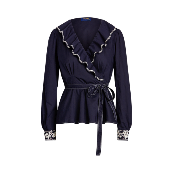Navy Ruffle-Trim Wrap Blouse Polo Ralph Lauren 2