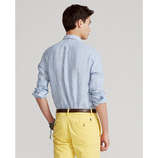 Blue/White Slim Fit Striped Linen Shirt Polo Ralph Lauren 5