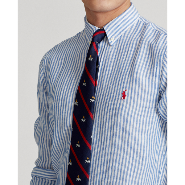 Blue/White Slim Fit Striped Linen Shirt Polo Ralph Lauren 6