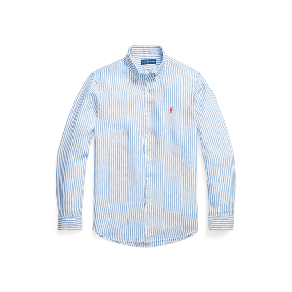 Blue/White Slim Fit Striped Linen Shirt Polo Ralph Lauren 2