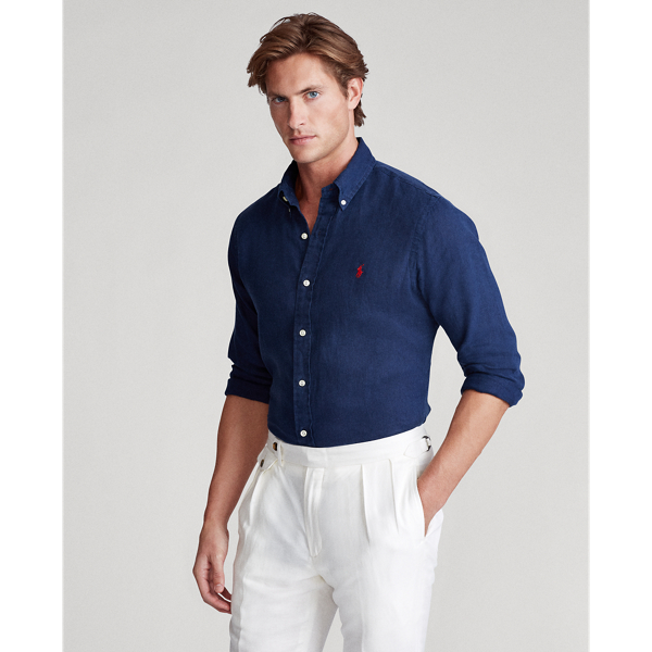 Newport Navy Custom Fit Linen Shirt Polo Ralph Lauren 5