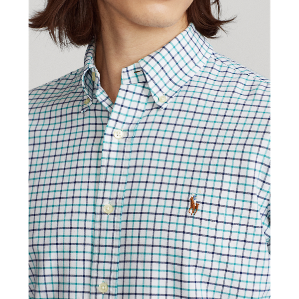 5202d Teal/White Custom Fit Tattersall Oxford Shirt Polo Ralph Lauren 6