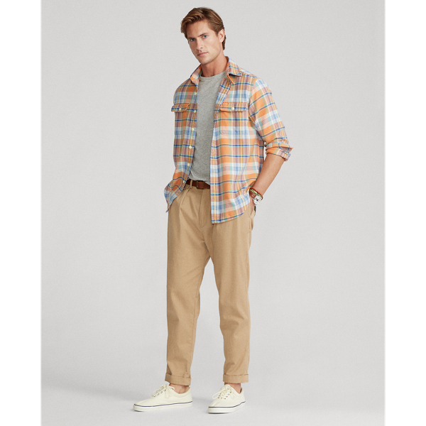 5240 Orange/Green Multi Custom Fit Plaid Twill Workshirt Polo Ralph Lauren 4