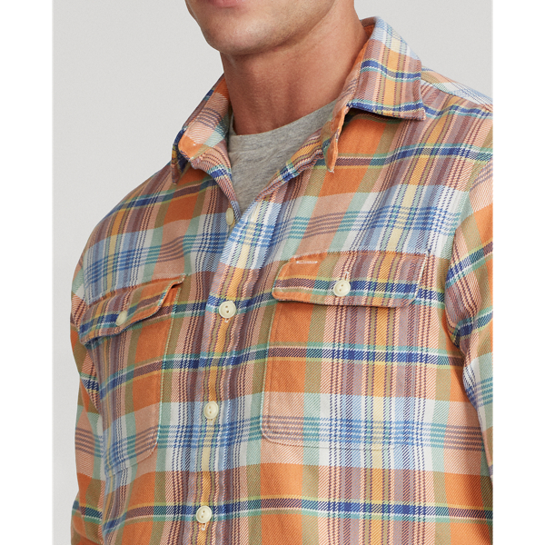 5240 Orange/Green Multi Custom Fit Plaid Twill Workshirt Polo Ralph Lauren 6