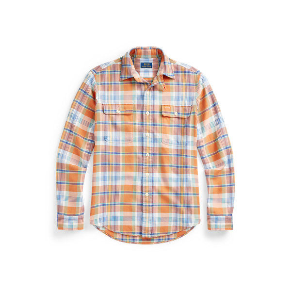 5240 Orange/Green Multi Custom Fit Plaid Twill Workshirt Polo Ralph Lauren 2