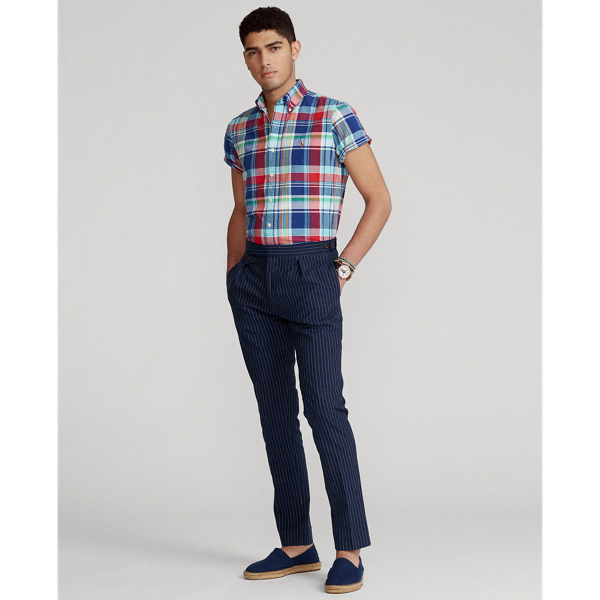 5155a Blue/Red Multi Slim Fit Plaid Oxford Shirt Polo Ralph Lauren 3