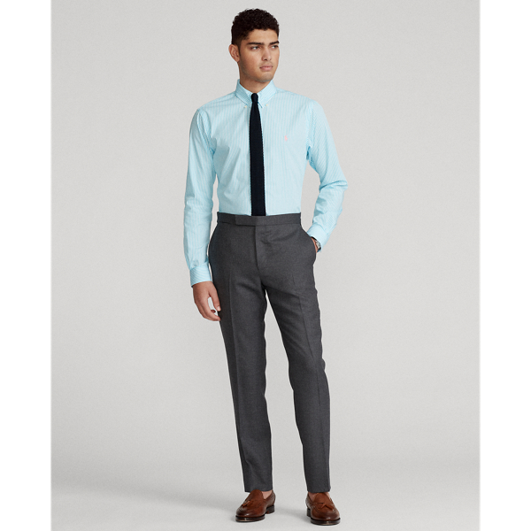 4655l Turquoise/White Custom Fit Striped Poplin Shirt Polo Ralph Lauren 4