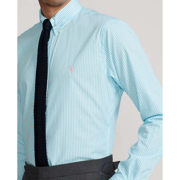4655l Turquoise/White Custom Fit Striped Poplin Shirt Polo Ralph Lauren 6
