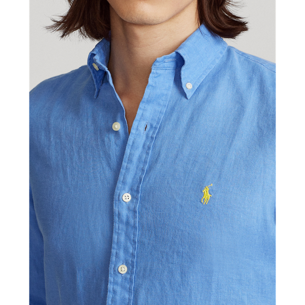 Harbour Island Blue Custom Fit Linen Shirt Polo Ralph Lauren 6