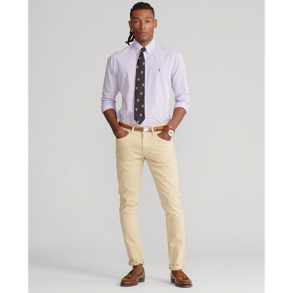 4655k Lavender/White Custom Fit Striped Poplin Shirt Polo Ralph Lauren 4