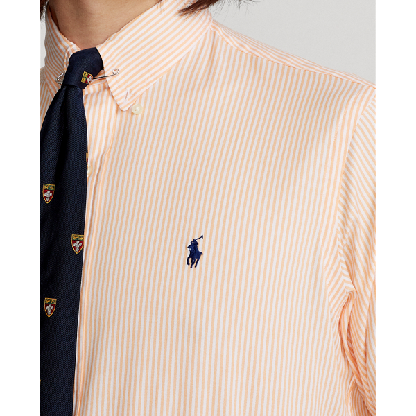 5193e Tangerine/White Custom Fit Striped Stretch Oxford Shirt Polo Ralph Lauren 6