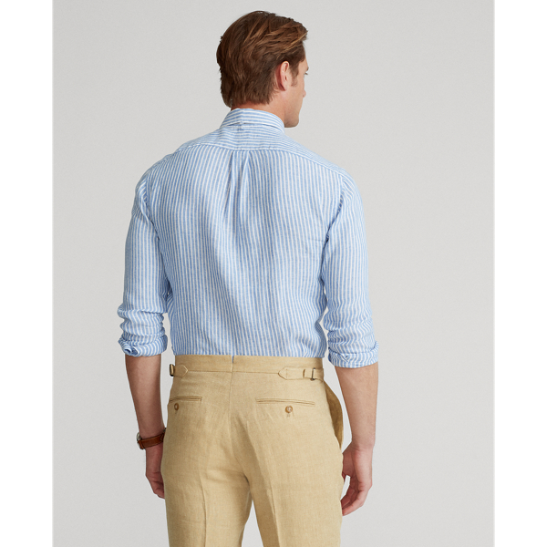 Blue/White Custom Fit Striped Linen Shirt Polo Ralph Lauren 5