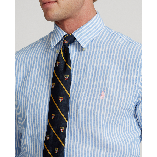 Blue/White Custom Fit Striped Linen Shirt Polo Ralph Lauren 6