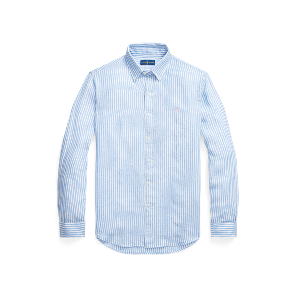Camisa de linho &agrave;s riscas Custom fit