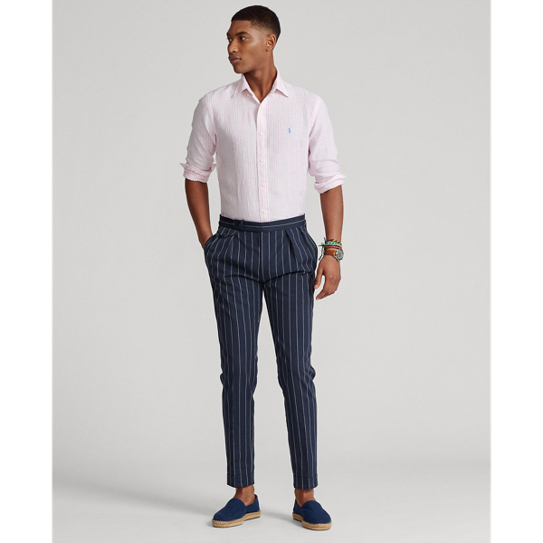 Pink/White Custom Fit Striped Linen Shirt Polo Ralph Lauren 4