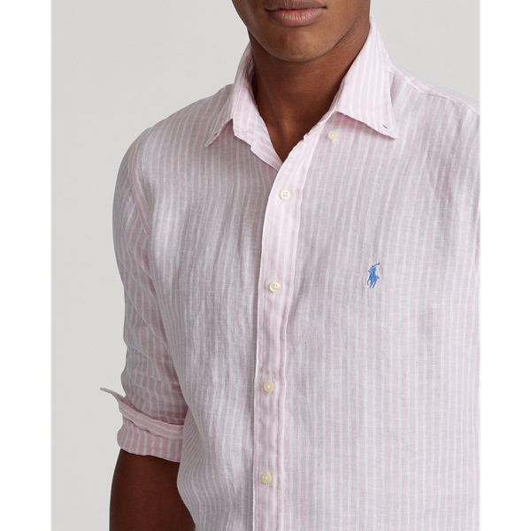 Pink/White Custom Fit Striped Linen Shirt Polo Ralph Lauren 6