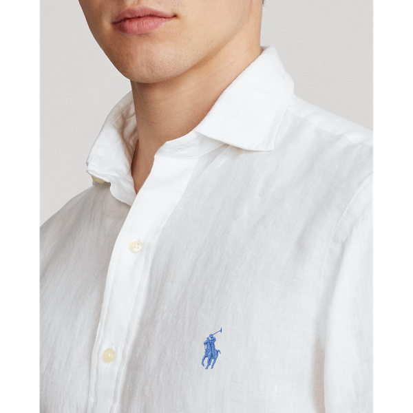 White Slim Fit Linen Shirt Polo Ralph Lauren 6