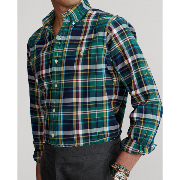 Grass Green/Sun Multi Custom Fit Plaid Oxford Shirt Polo Ralph Lauren 5