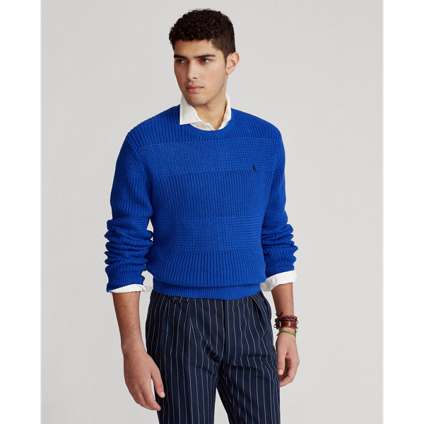 Deep Royal Textured Cotton Crewneck Jumper Polo Ralph Lauren 1