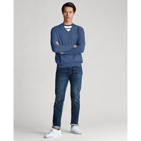 Derby Blue Heather Slim Fit Cotton V-Neck Jumper Polo Ralph Lauren 3