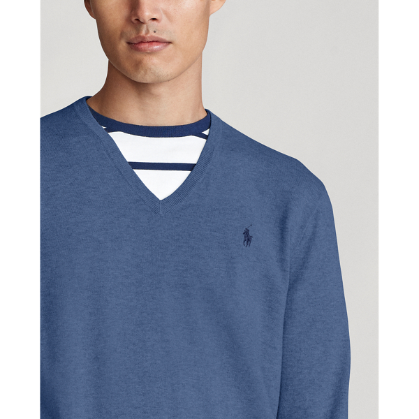 Derby Blue Heather Slim Fit Cotton V-Neck Jumper Polo Ralph Lauren 5