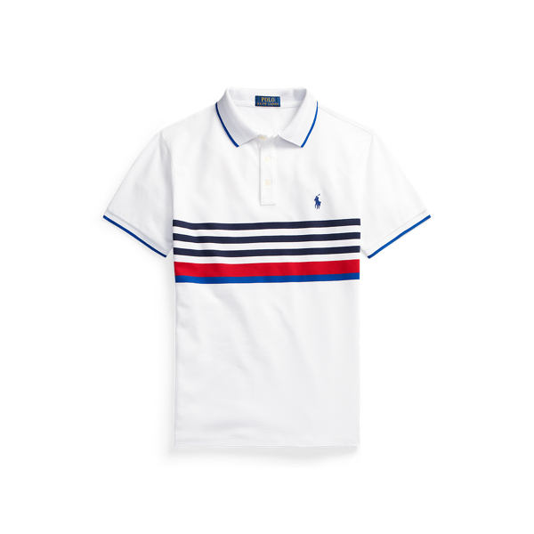 White Multi Custom Slim Fit Striped Mesh Polo Shirt Polo Ralph Lauren 2