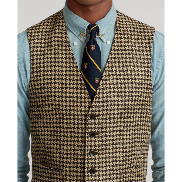 Brown/Tan Houndstooth Tweed Waistcoat Polo Ralph Lauren 6